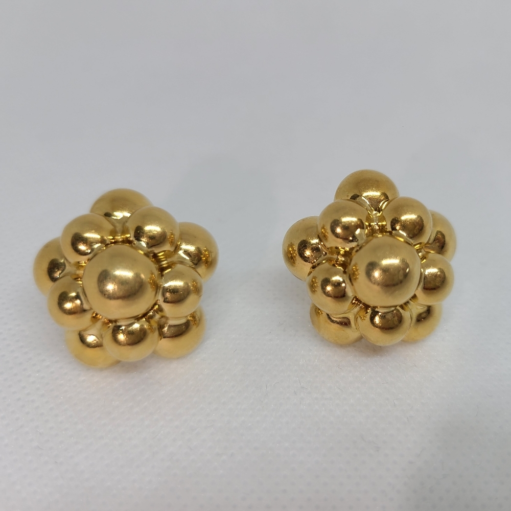 Luxury Vintage 18k Yellow Gold Tiered Ball Cluster Earrings